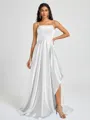 A-line Spaghetti Straps Pleated Sweep Train Silk Like Satin Bridesmaid Dress