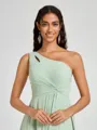 A-line One-Shoulder Pleated Floor-Length Chiffon Bridesmaid Dress