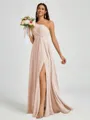 A-line One-Shoulder Pleated Floor-Length Chiffon Bridesmaid Dress