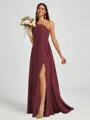 A-line One-Shoulder Pleated Floor-Length Chiffon Bridesmaid Dress