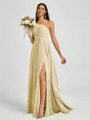 A-line One-Shoulder Pleated Floor-Length Chiffon Bridesmaid Dress