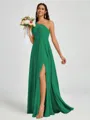 A-line One-Shoulder Pleated Floor-Length Chiffon Bridesmaid Dress