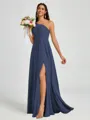 A-line One-Shoulder Pleated Floor-Length Chiffon Bridesmaid Dress