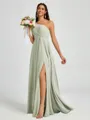 A-line One-Shoulder Pleated Floor-Length Chiffon Bridesmaid Dress