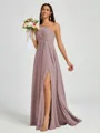 A-line One-Shoulder Pleated Floor-Length Chiffon Bridesmaid Dress