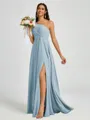 A-line One-Shoulder Pleated Floor-Length Chiffon Bridesmaid Dress