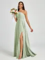 A-line One-Shoulder Pleated Floor-Length Chiffon Bridesmaid Dress