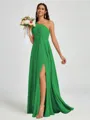 A-line One-Shoulder Pleated Floor-Length Chiffon Bridesmaid Dress