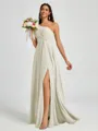 A-line One-Shoulder Pleated Floor-Length Chiffon Bridesmaid Dress
