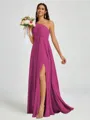 A-line One-Shoulder Pleated Floor-Length Chiffon Bridesmaid Dress