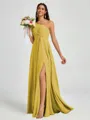 A-line One-Shoulder Pleated Floor-Length Chiffon Bridesmaid Dress