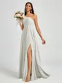 A-line One-Shoulder Pleated Floor-Length Chiffon Bridesmaid Dress