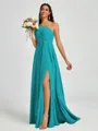 A-line One-Shoulder Pleated Floor-Length Chiffon Bridesmaid Dress