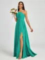 A-line One-Shoulder Pleated Floor-Length Chiffon Bridesmaid Dress