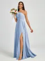 A-line One-Shoulder Pleated Floor-Length Chiffon Bridesmaid Dress