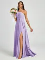 A-line One-Shoulder Pleated Floor-Length Chiffon Bridesmaid Dress