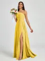 A-line One-Shoulder Pleated Floor-Length Chiffon Bridesmaid Dress
