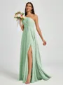 A-line One-Shoulder Pleated Floor-Length Chiffon Bridesmaid Dress