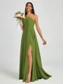 A-line One-Shoulder Pleated Floor-Length Chiffon Bridesmaid Dress