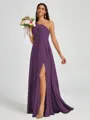 A-line One-Shoulder Pleated Floor-Length Chiffon Bridesmaid Dress