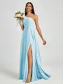 A-line One-Shoulder Pleated Floor-Length Chiffon Bridesmaid Dress