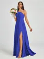 A-line One-Shoulder Pleated Floor-Length Chiffon Bridesmaid Dress