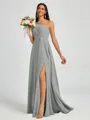 A-line One-Shoulder Pleated Floor-Length Chiffon Bridesmaid Dress