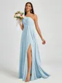 A-line One-Shoulder Pleated Floor-Length Chiffon Bridesmaid Dress