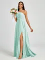 A-line One-Shoulder Pleated Floor-Length Chiffon Bridesmaid Dress