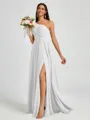 A-line One-Shoulder Pleated Floor-Length Chiffon Bridesmaid Dress