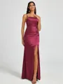 Sheath Spaghetti Straps Pleated Floor-Length Silk Like Satin Corset Bridesmaid Dress