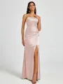Sheath Spaghetti Straps Pleated Floor-Length Silk Like Satin Corset Bridesmaid Dress