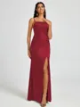 Sheath Spaghetti Straps Pleated Floor-Length Silk Like Satin Corset Bridesmaid Dress