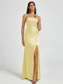 Sheath Spaghetti Straps Pleated Floor-Length Silk Like Satin Corset Bridesmaid Dress