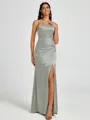 Sheath Spaghetti Straps Pleated Floor-Length Silk Like Satin Corset Bridesmaid Dress