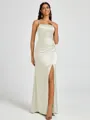 Sheath Spaghetti Straps Pleated Floor-Length Silk Like Satin Corset Bridesmaid Dress