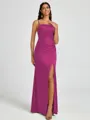 Sheath Spaghetti Straps Pleated Floor-Length Silk Like Satin Corset Bridesmaid Dress