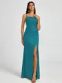 Sheath Spaghetti Straps Pleated Floor-Length Silk Like Satin Corset Bridesmaid Dress