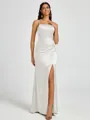 Sheath Spaghetti Straps Pleated Floor-Length Silk Like Satin Corset Bridesmaid Dress