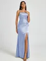 Sheath Spaghetti Straps Pleated Floor-Length Silk Like Satin Corset Bridesmaid Dress