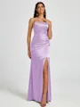 Sheath Spaghetti Straps Pleated Floor-Length Silk Like Satin Corset Bridesmaid Dress