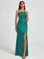 Sheath Spaghetti Straps Pleated Floor-Length Silk Like Satin Corset Bridesmaid Dress