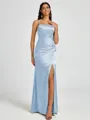 Sheath Spaghetti Straps Pleated Floor-Length Silk Like Satin Corset Bridesmaid Dress