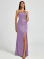 Sheath Spaghetti Straps Pleated Floor-Length Silk Like Satin Corset Bridesmaid Dress