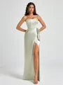 Sheath Strapless Bow Floor-Length Silk Like Satin Corset Bridesmaid Dress