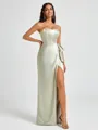 Sheath Strapless Bow Floor-Length Silk Like Satin Corset Bridesmaid Dress