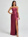 Sheath Strapless Bow Floor-Length Silk Like Satin Corset Bridesmaid Dress