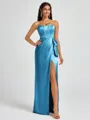 Sheath Strapless Bow Floor-Length Silk Like Satin Corset Bridesmaid Dress