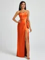 Sheath Strapless Bow Floor-Length Silk Like Satin Corset Bridesmaid Dress