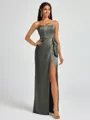 Sheath Strapless Bow Floor-Length Silk Like Satin Corset Bridesmaid Dress